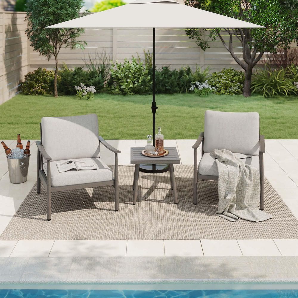 Sunset Retreat 3-Piece Aluminum Patio Conversation Set with 2 Webbing Chairs and Gray Cushions price history on PriceWatchPro