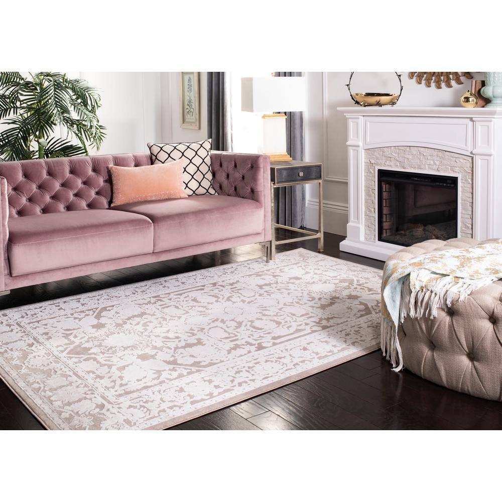 Elegant Floral Charm Beige & Cream 6' x 9' Cotton Blend Area Rug