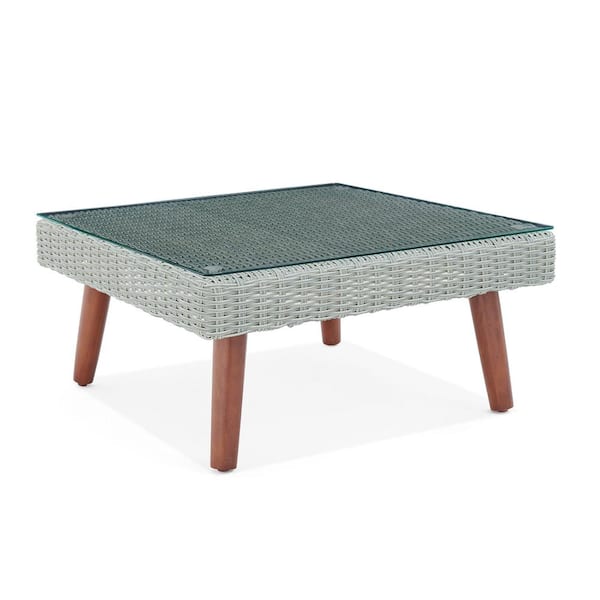 Pure Garden Albany Brown Square All-Weather Wicker Outdoor Coffee Table with Glass Top