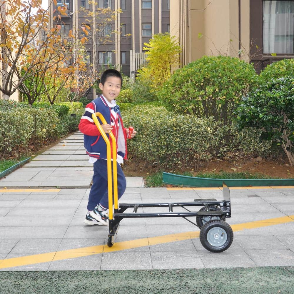 Black and Yellow Steel 2-Wheel Hand Truck with Solid Rubber Wheels