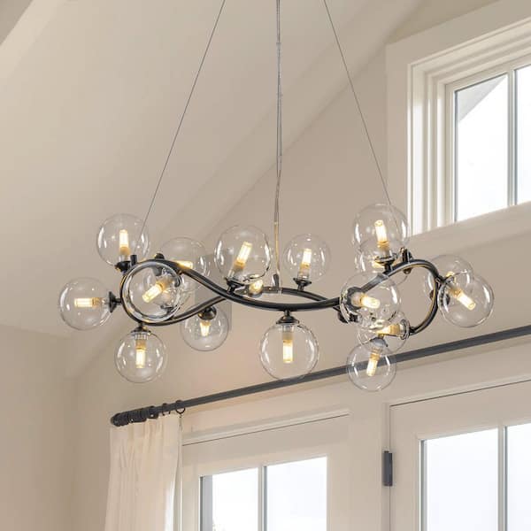 19-Light Black Modern Ring Shaped Chandelier with Clear Glass Shades for Dining Room & Entryway