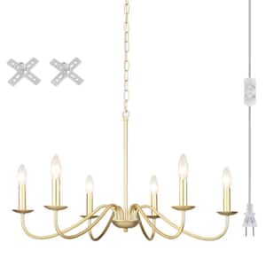 6 Light 27.55 in. Spray-Painted Gold Morden Chandeliers with Plug-in Cord for Bedroom Living Room with No Bulbs Included
