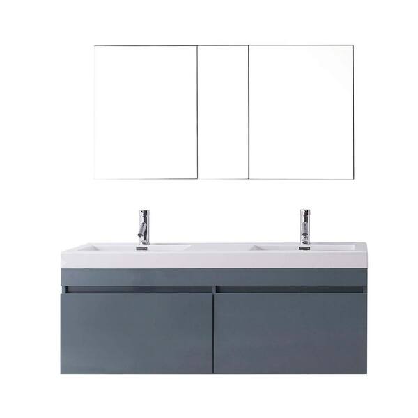 Virtu USA Zuri 55 in. W Double Vanity in Grey with Poly-Marble Vanity Top in White