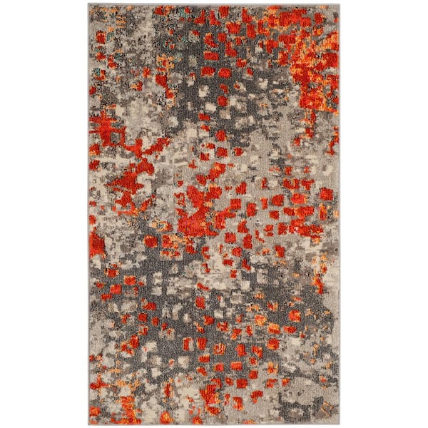 SAFAVIEH Monaco Gray/Orange Doormat 3 ft. x 5 ft. Geometric Area Rug