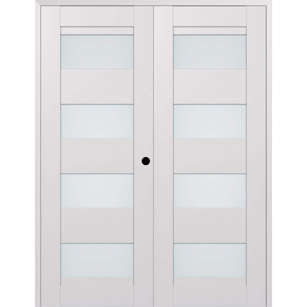 Della 48 in. x 80 in. Left Handed Active 4-Lite Frosted Glass Bianco Noble Wood Composite Double Prehung French Door price history on PriceWatchPro