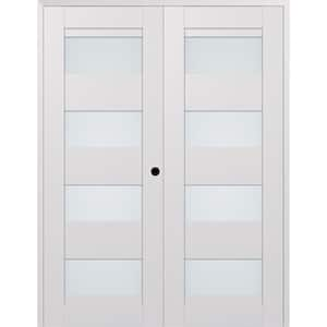 Della 56 in. x 80 in. Left Handed Active 4-Lite Frosted Glass Bianco Noble Wood Composite Double Prehung French Door