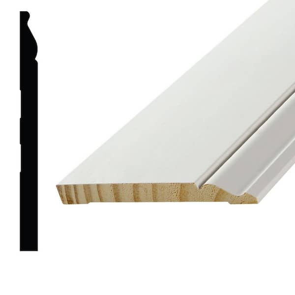 Alexandria Moulding WPL163E 9/16 in. x 7-1/4 in. Primed Pine Finger-Jointed Base Moulding