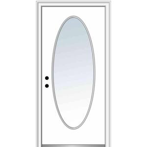 34 in. x 80 in. Classic Right-Hand Inswing Oval-Lite Clear Glass Primed Steel Prehung Front Door on 4-9/16 in. Frame