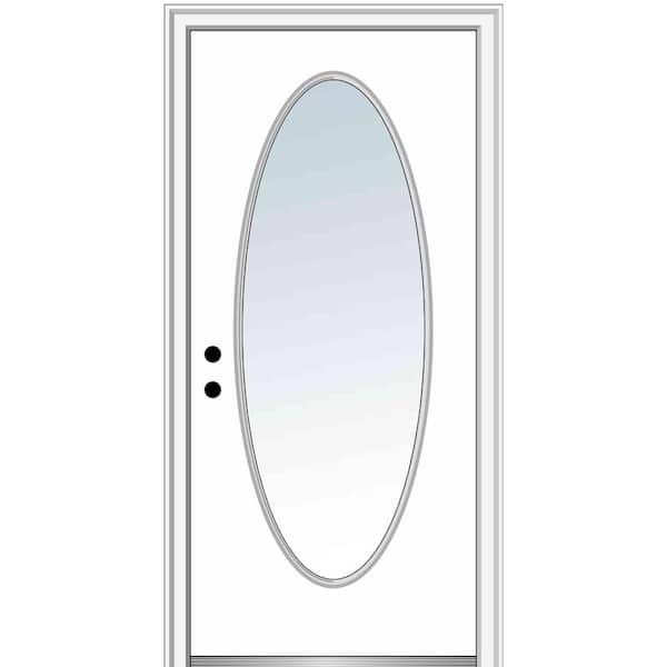 MMI Door 34 in. x 80 in. Classic Right-Hand Inswing Oval-Lite Clear Glass Primed Steel Prehung Front Door on 4-9/16 in. Frame