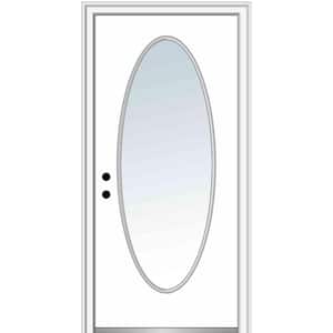 36 in. x 80 in. Classic Right-Hand Inswing Oval-Lite Clear Glass Primed Steel Prehung Front Door on 4-9/16 in. Frame