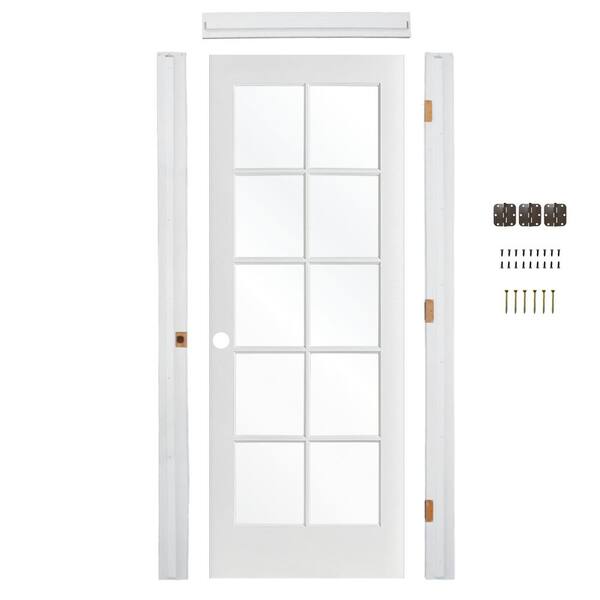 Krosswood Doors Ready-To-Assemble 32 in. x 80 in. 10-Lite Right-Hand Clear Glass Solid Core MDF Primed Single Interior Door