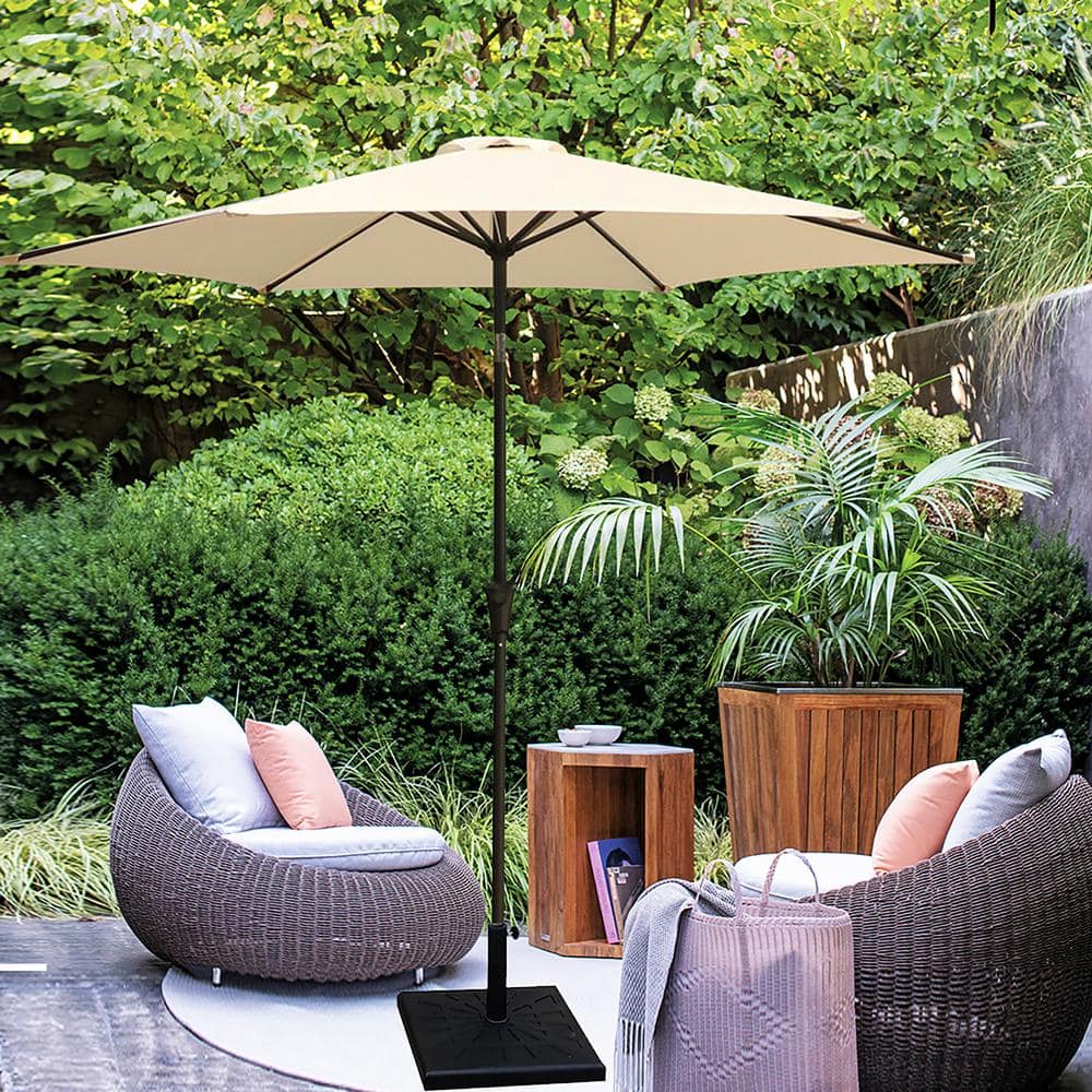 8.8 ft Cream Aluminum Market Patio Umbrella with Stand