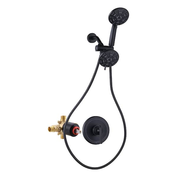 2 in 1 Single Handle 7-Spray Brass Shower Faucet 1.8 GPM with Dual Shower Head in. Matte Black (Valve Included)