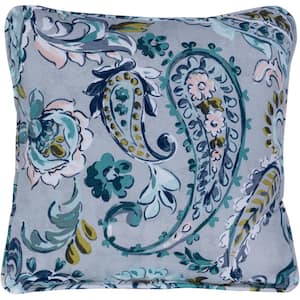 Paisley Grey and Blue Indoor or Outdoor Throw Pillow