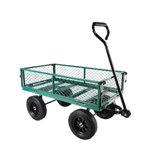 16 cu.ft. Mesh Metal Frame Wagon Heavy-Duty Push Garden Cart with Solid wheels Tools cart