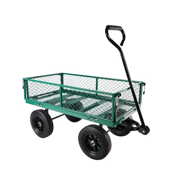 maocao hoom 16 cu.ft. Mesh Metal Frame Wagon Heavy-Duty Push Garden Cart with Solid wheels Tools cart