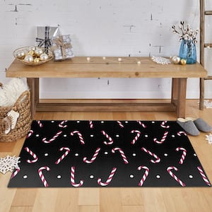 Candy Canes Black 2 ft. 6 in. x 4 ft. 2 in. Machine Washable Holiday Area Rug