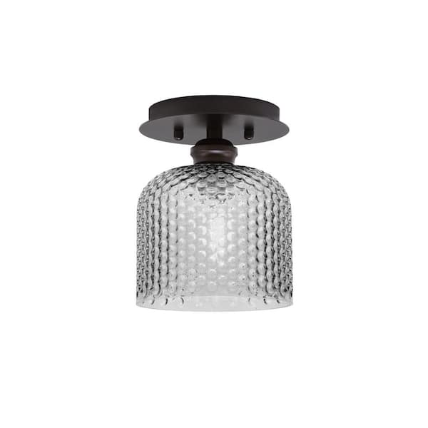 Unbranded Albany 1-Light 6 in. Espresso Semi-Flush with Smoke Textured Glass Shade