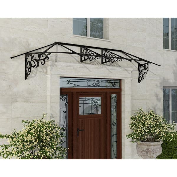 Lily 3 ft. x 10.5 ft. Black/Clear Door and Window Awning