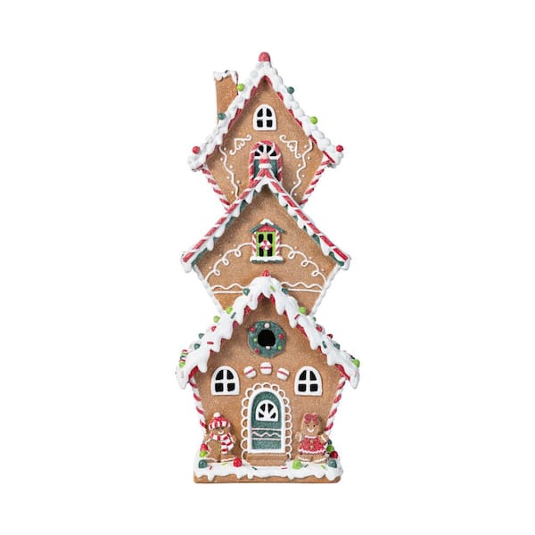 18.5 in. H Lighted Resin Christmas Gingerbread House Table Decor