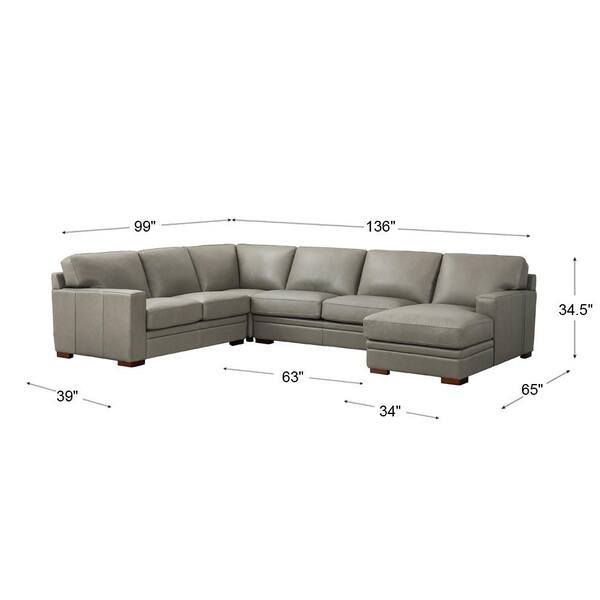Hydeline Dillon Sectional 136 in. W Square Arm 4-Piece