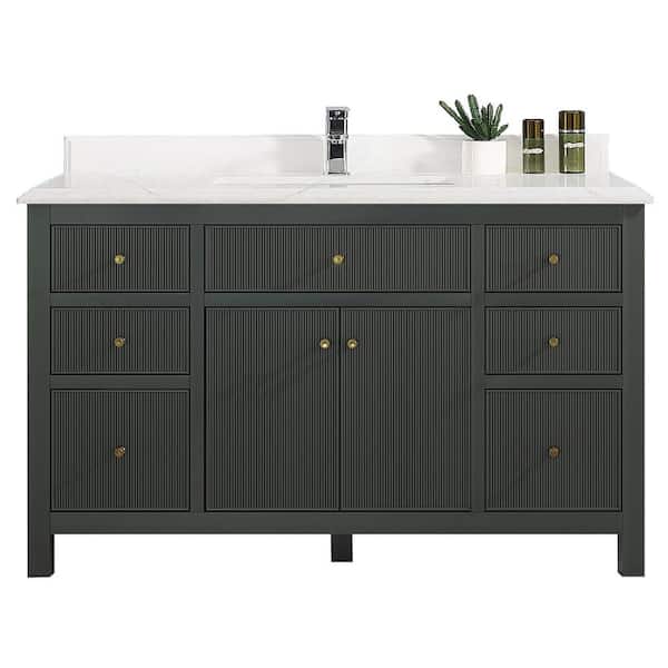 Willow Collections Sonoma 60 in. W x 22 in. D x 36 in. H Single Sink Bath Vanity in Dark Green with Cove Edge Empira Quartz Vanity Top