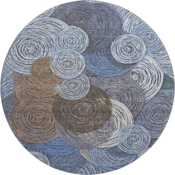 Mayfield Premium Machine Washable Abstract AMF2267 Blue 8 ft. x 8 ft. Round Rug