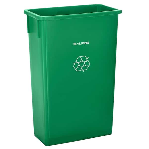23 Gal. Green Slim Recycling Bin Vented Commercial Trash Can with Lid and Dolly