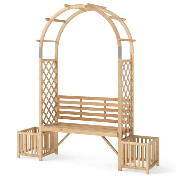 80 in. x 73 in. Arbor Garden Arch with Planters Wooden Pergola Archway with 2-Person Bench