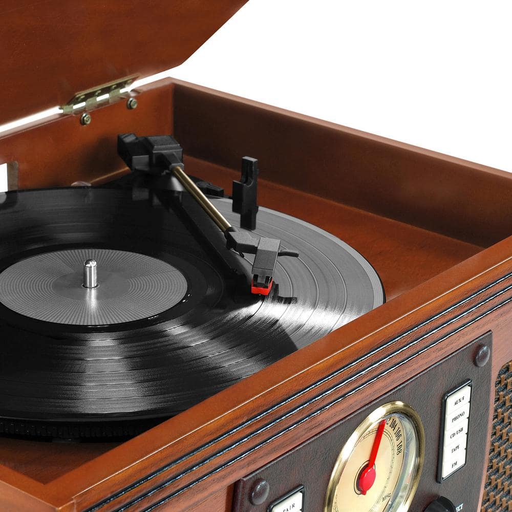 Mahogany 8-in-1 Bluetooth Record Player with Built-in Stereo Speakers