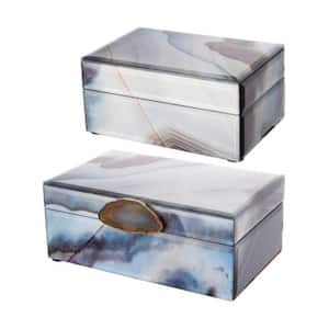 Decorative Nesting Jewelry Box Stackable Small Square Safe Storage Gift Boxes 2-Tone Organizer With Lids Set of 2