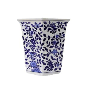 Blue and White Aviary Garden Ceramic Planter