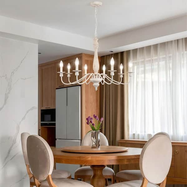 8-Light Gray Candlestick Hanging Ceiling Light Fixture Linear Chandelier Lighting for Kitchen Island