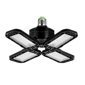 80-Watt Black Deformable LED Adjustable Garage Light Semi-Flush Mount Lighting, 4-Leaf 6000K Daylight White (4-Pack)