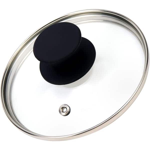 Universal 1-Piece Clear Glass Pot Lid with Heat Resistant Silicone Handle Tempered Glass Steam Vent Pan Lid