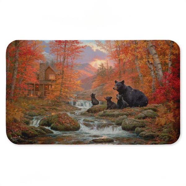 Mountain Cabin Riverside Bears Printed Anti-Fatigue Floor Mat, design by Abraham Hunter