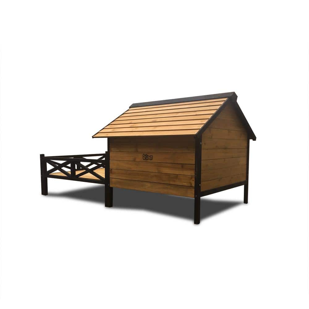 Large Yellow Brown Wooden Cabin Dog House with Porch
