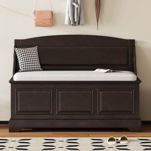 30 in. H x 41 in. W Espresso Wood Shoe Storage Bench with Hidden Storage and Cushion, Entryway Bench Shoe Bench Cabinet