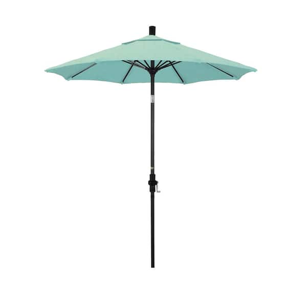California Umbrella 7.5 ft. Matted Black Aluminum Market Patio Umbrella Fiberglass Ribs and Collar Tilt in Spectrum Mist Sunbrella