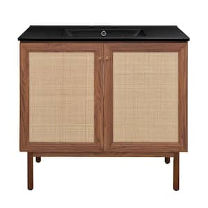 Classe 36 in. Bathroom Vanity in Brown Oak, with Black, 3-Hole Ceramic Sink Top