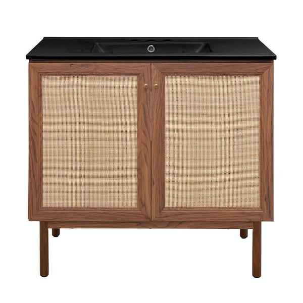 Swiss Madison Classe 36 in. Bathroom Vanity in Brown Oak, with Black, 3-Hole Ceramic Sink Top