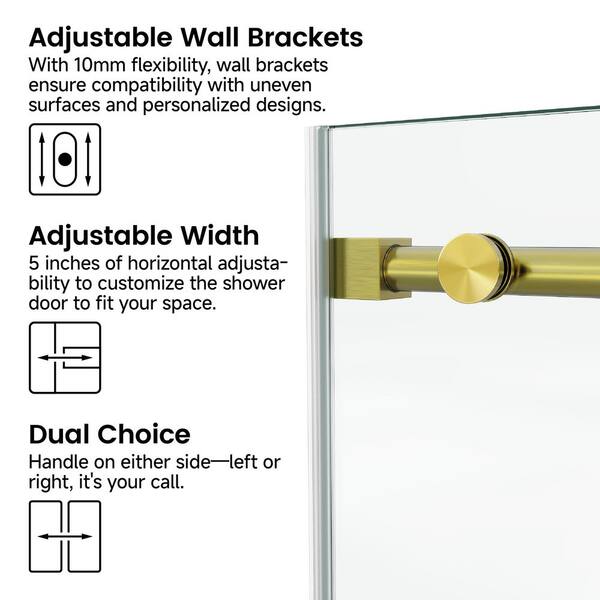 56-60 in. W x 66 in. H Sliding Frameless Shower Door in Gold with Clear Glass