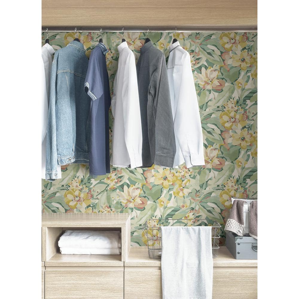 Yellow and Green Floral Peel & Stick Wallpaper Roll