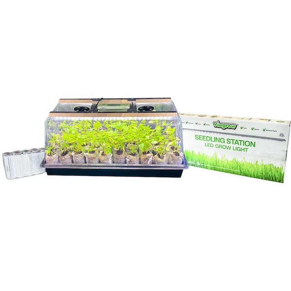 Viagrow Seedling Station Kit with LED Grow Light, Propagation Dome, Tray and 50 Coir Seedling Starters