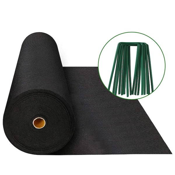 Agfabric 4 ft. x 150 ft. 2.3oz. Non-Woven Weed Barrier Landscape Fabric with 50 U-Shaped Securing Pegs