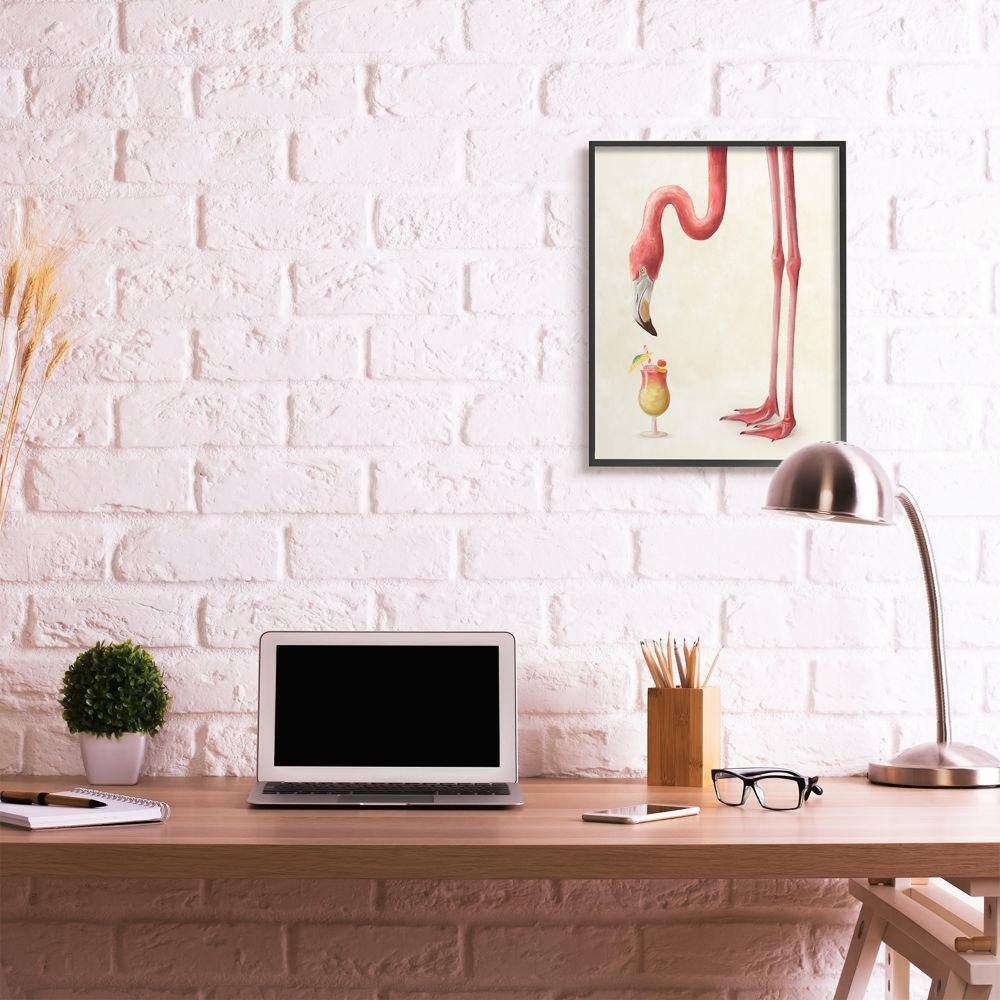 Thirsty Pink Flamingo Humor Print on Canvas with Black Frame