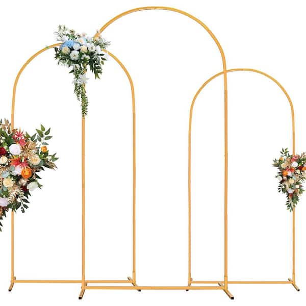 Phewnyzo 6 x 6.6 x 7.2 ft. Gold Metal Arch Stand Set, Balloon Trellis Stand for Party,Baby Shower,Ceremony,Decoration (3-Pack)