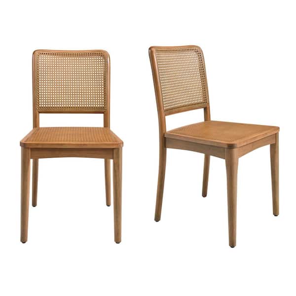 Ellery Patina Wood Dining Chair with Synthetic Rattan Seat (Set of 2)