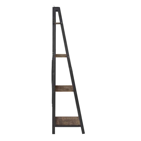 4 Shelf Rustic Ladder Bookcase 40e808bk, Black Steel Ladder Bookcase