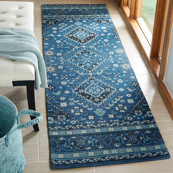 Classic Vintage 2 ft. x 8 ft. Blue/Charcoal Oriental Ornate Runner Rug
